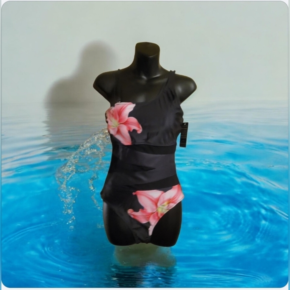 Other - Floral Black One-Piece Swimsuit